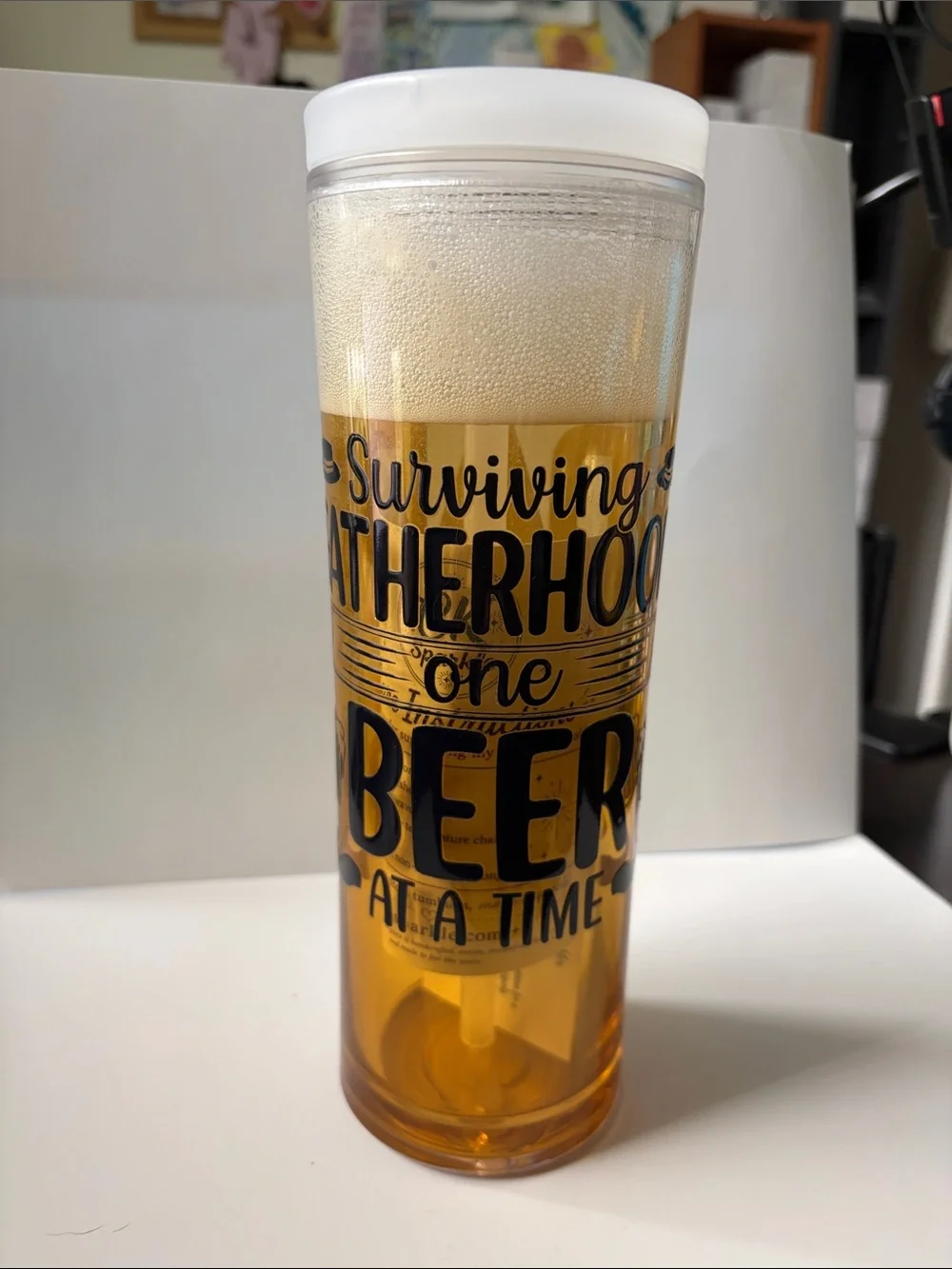 Dad Needs Beer 24 oz Faux Beer Flip Straw Tumbler
